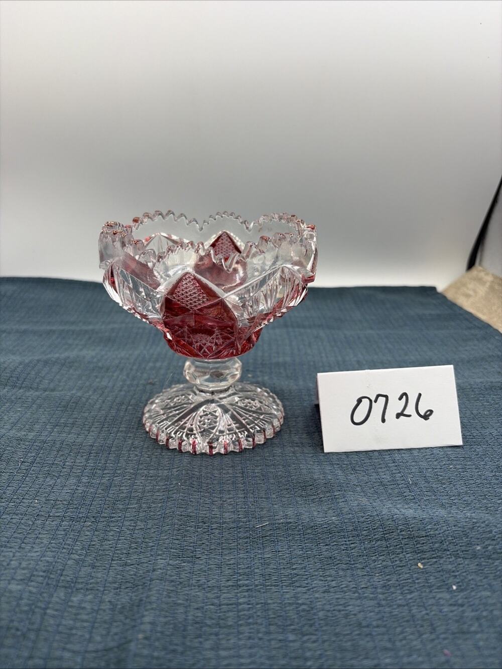 VTG "BOHEMIAN" Ruby Red Clear Cut Cranberry Flashed Compote Candy Dish